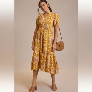 Anthropology Printed Puss-Sleeve Dress, size Small